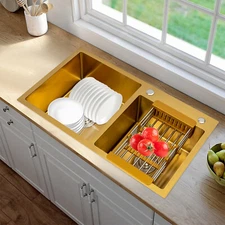 Gold Undermount Kitchen Sink, 80*45 cm Stainless Steel Kitchen Sink Double Bowls