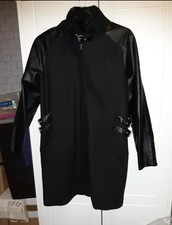 La Redoute Black Biker Style Faux Leather / Wool Effect Coat Size 16 !