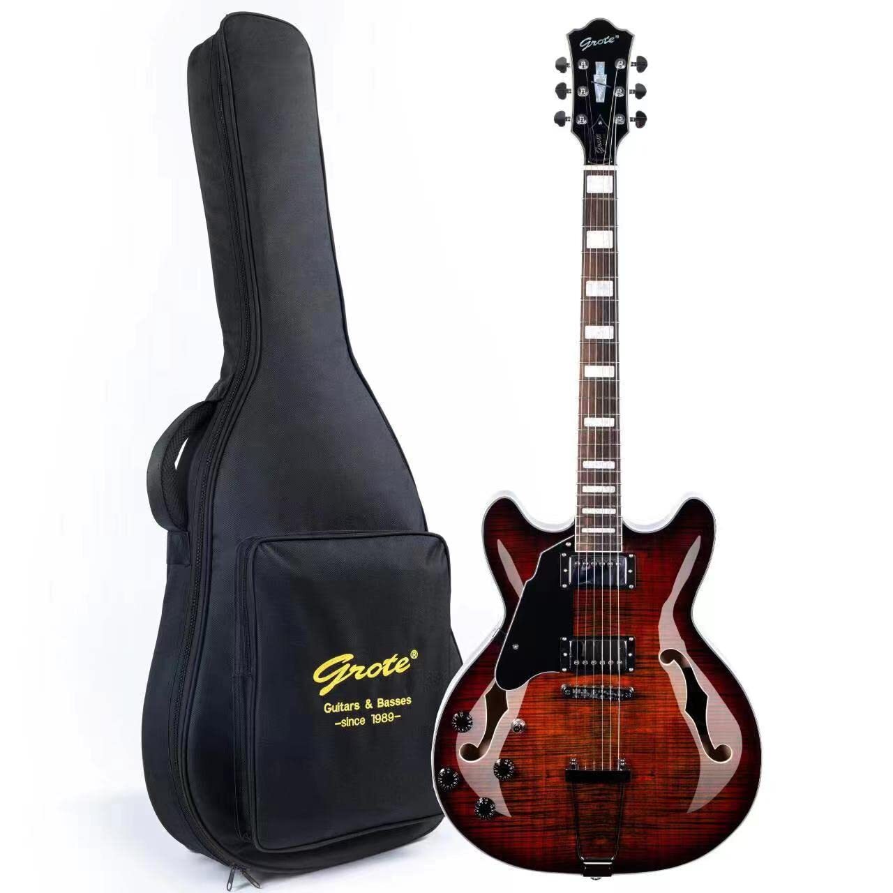 Left-Handed Semi-Hollow Jazz Electric Guitar with Trapeze Bridge