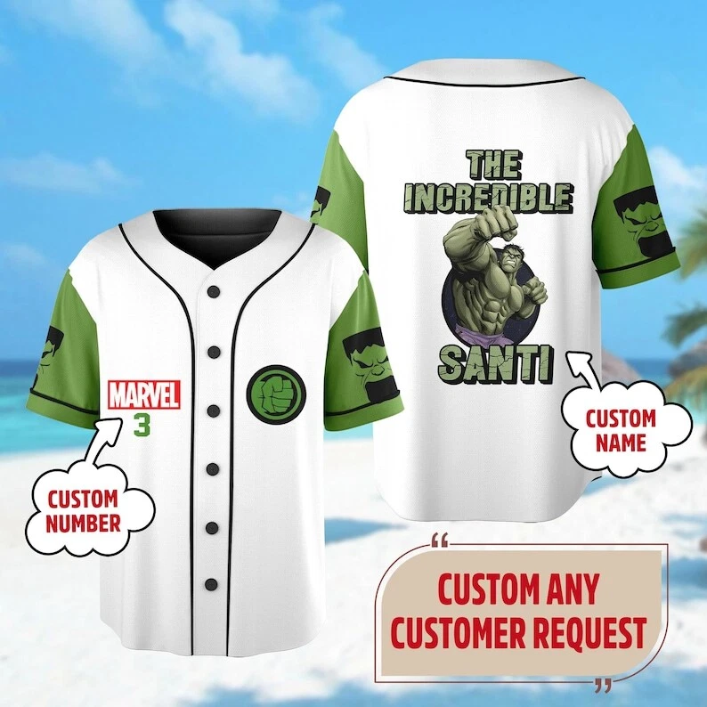 Personalized The Incredible Hulk Up Bulk Up Superhero Baseball Jersey Shirt