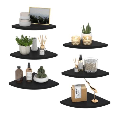 Floating Corner Shelf Wall Mount Set of 6 Rustic Wood Corner Wall Shelves for... - 第 1/7 張圖片