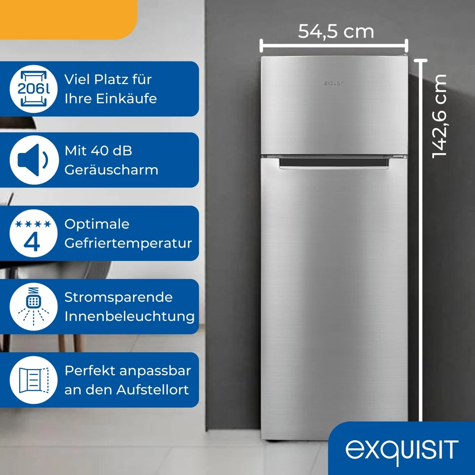 Exquisit Kühl-Gefrierkombination, 4-Sterne, 206 Liter, KGC5270-45-040E inoxlook - Bild 3 von 4