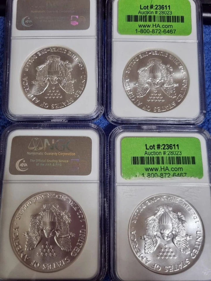 USA, 1$, 1986 NGC MS69 FIRST YEAR OF ISSUE SILVER EAGLE  4 PCS - Image 2 of 4