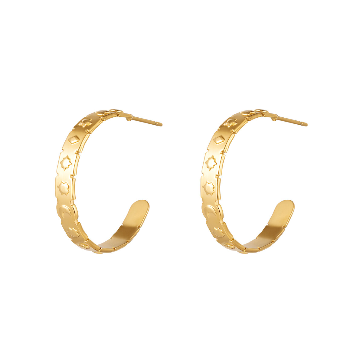 18ct Gold-Plated 26mm Celestial Theme Half Hoop Stud Earrings