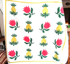 Appliqued QUILT white w/ tulips pineapples Hand made