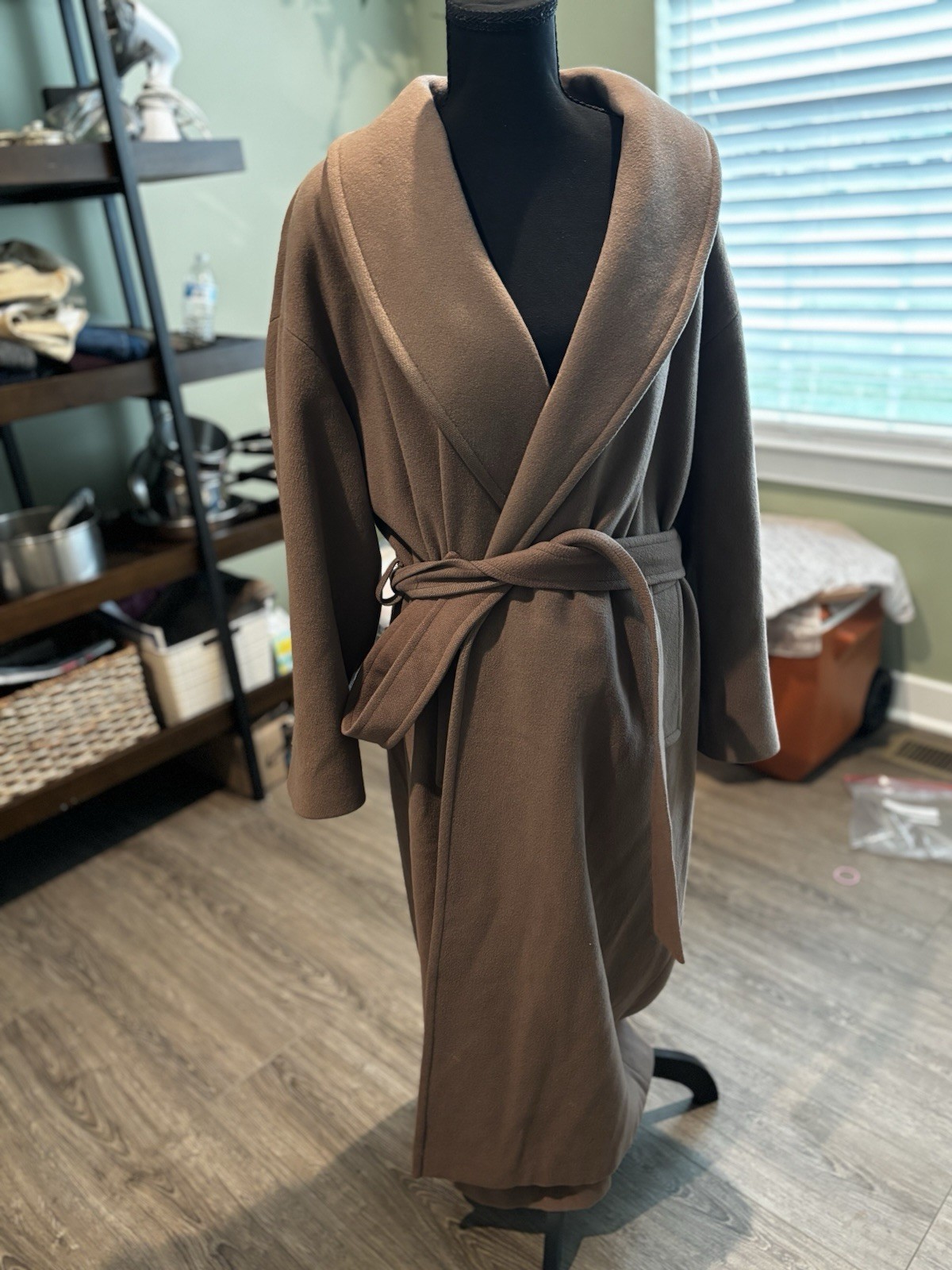 G. Hook Brown Belted Wrap Coat Collared Women's Long 100% Wool Regular Size 8