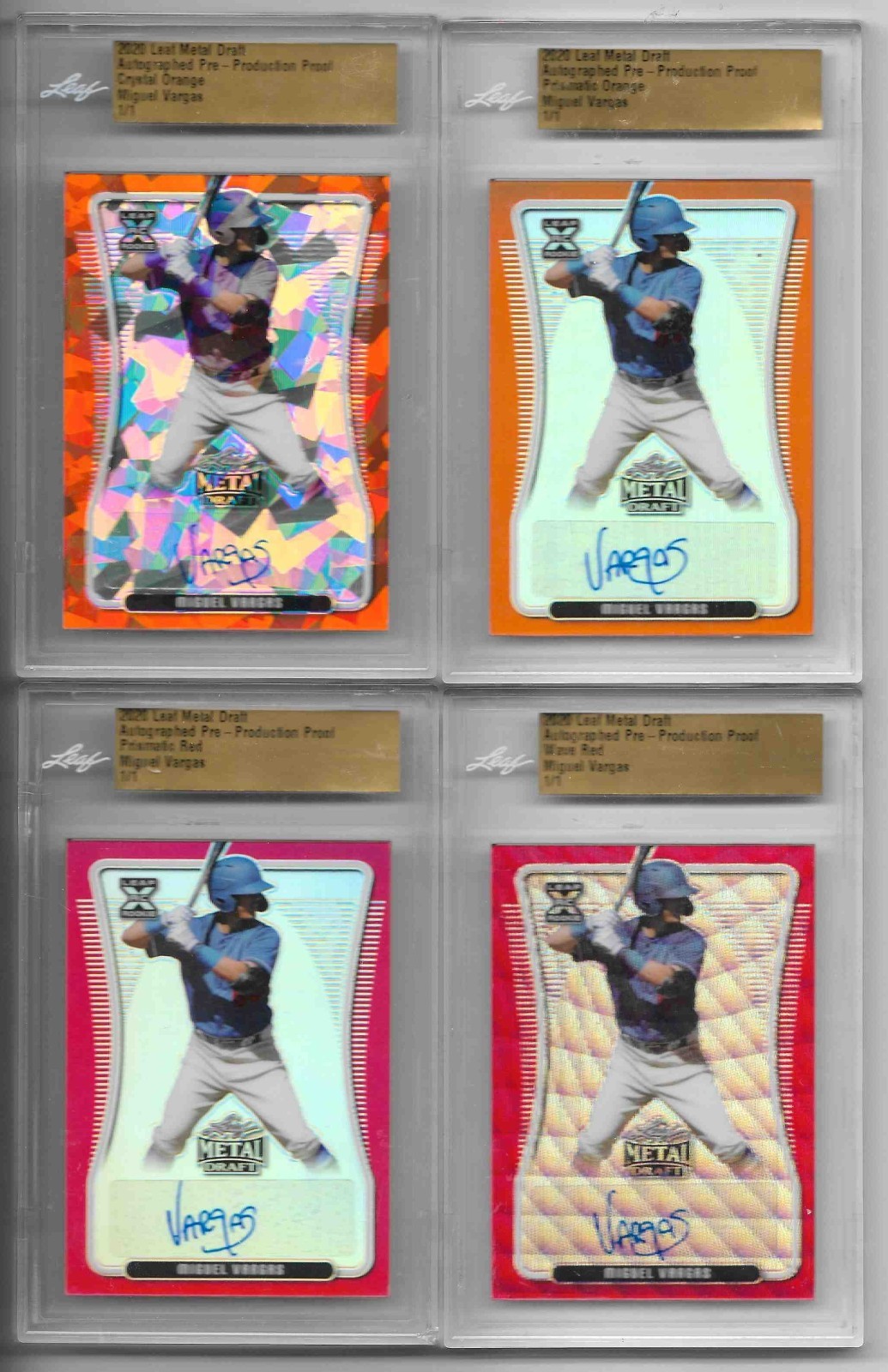 (9) 2020 LEAF METAL DRAFT MIGUEL VARGAS PRE PRODUCTION PROOF AUTO RC # 1/1