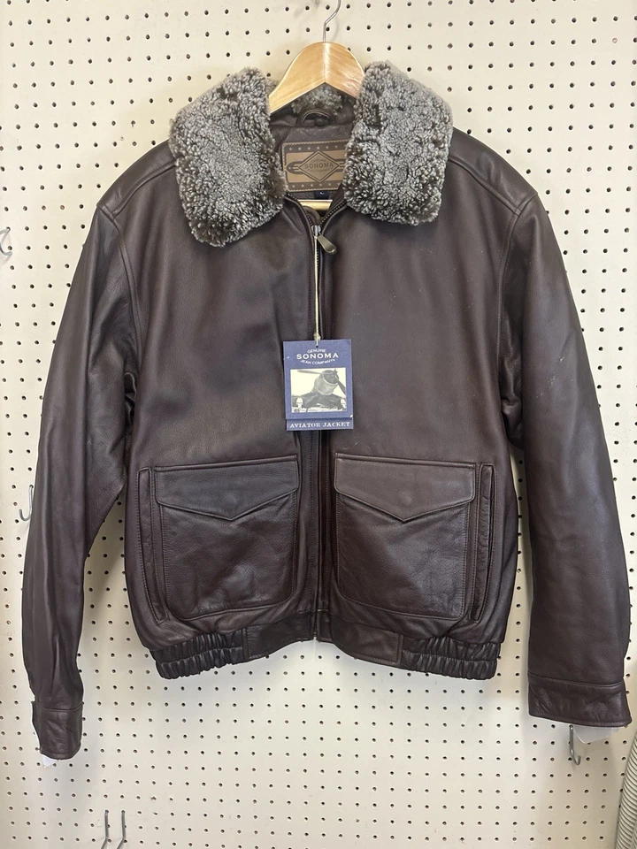 Совершенно новый Sonoma кожи Bomber куртка мужская большой стриженный мех воротник - Изображение 2 из 4