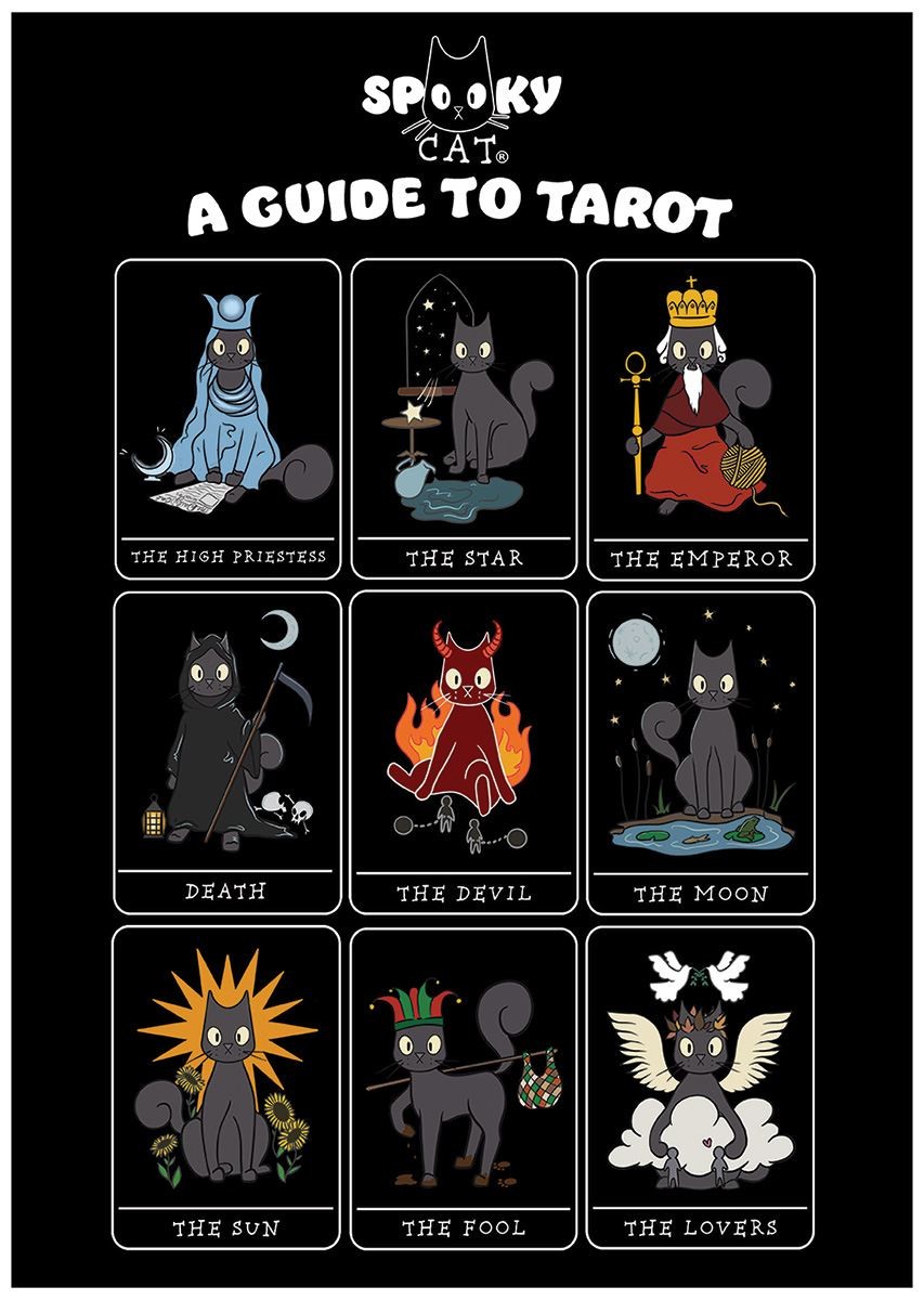 Laminated Spooky Cat A Guide To Tarot Mini Poster