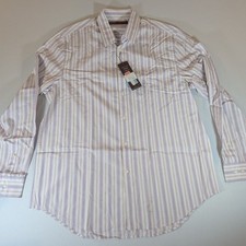 Perry Ellis Men's Striped Dress Shirt - White and Light Purple NWT BLEMISH