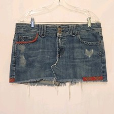 VTG Y2K Abercrombie  Fitch Denim Micro Mini Skirt Distressed Frayed Wmn's Sz 10