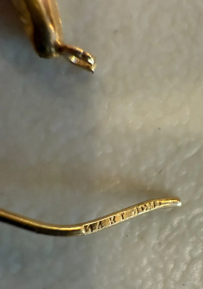 Винтажные серьги-кольца из желтого золота 14 карат с атласной отделкой 2,1 г - штампованные JCM - Изображение 4 из 4