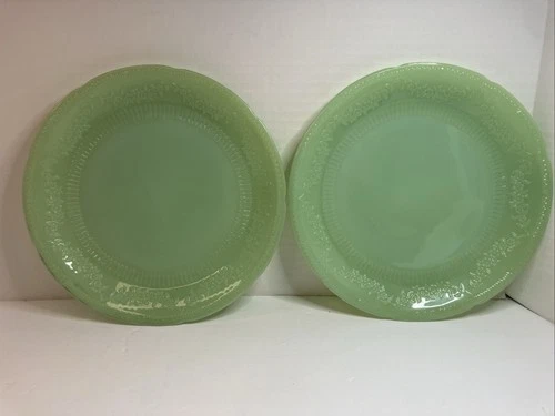 Jadeite Jadite Alice Dinner Plates 9 1/4" Oven Fire King Glass Lot Of 2