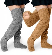 2 Pairs High Fuzzy Socks over Knee Winter Leg Warmers Plush Extra Thick Slipp...