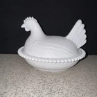 Vintage Indiana Glass Hen on Nest White Milk Covered Chicken Candy Dish 7”