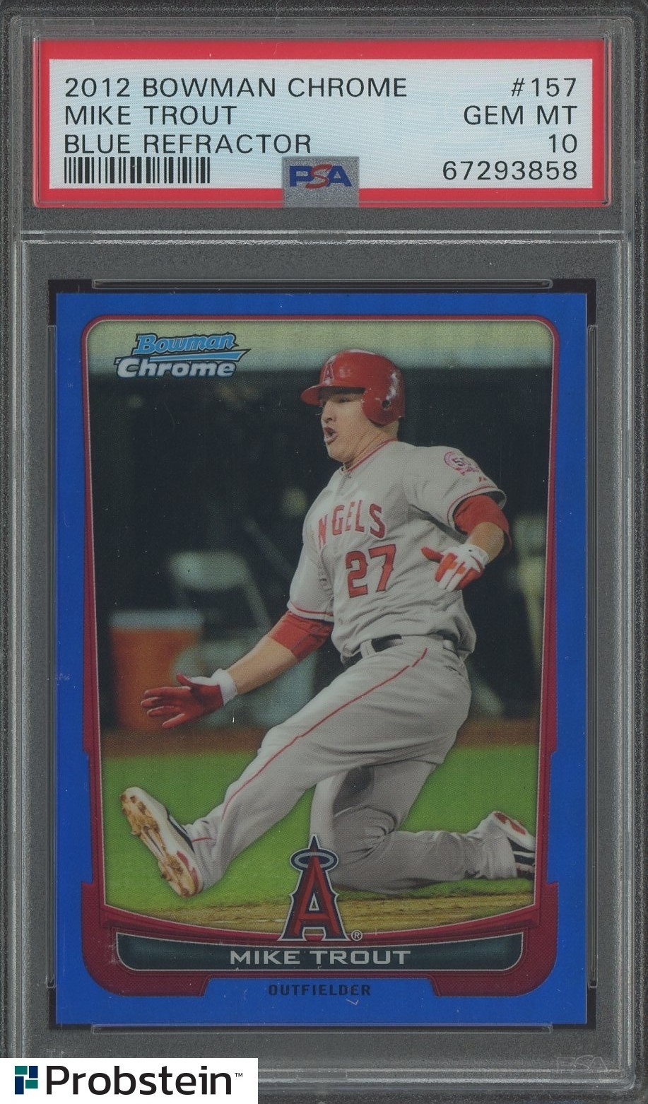 2012 Bowman Chrome Blue Refractor #157 Mike Trout Angels RC Rookie 40/250 PSA 10 view 1