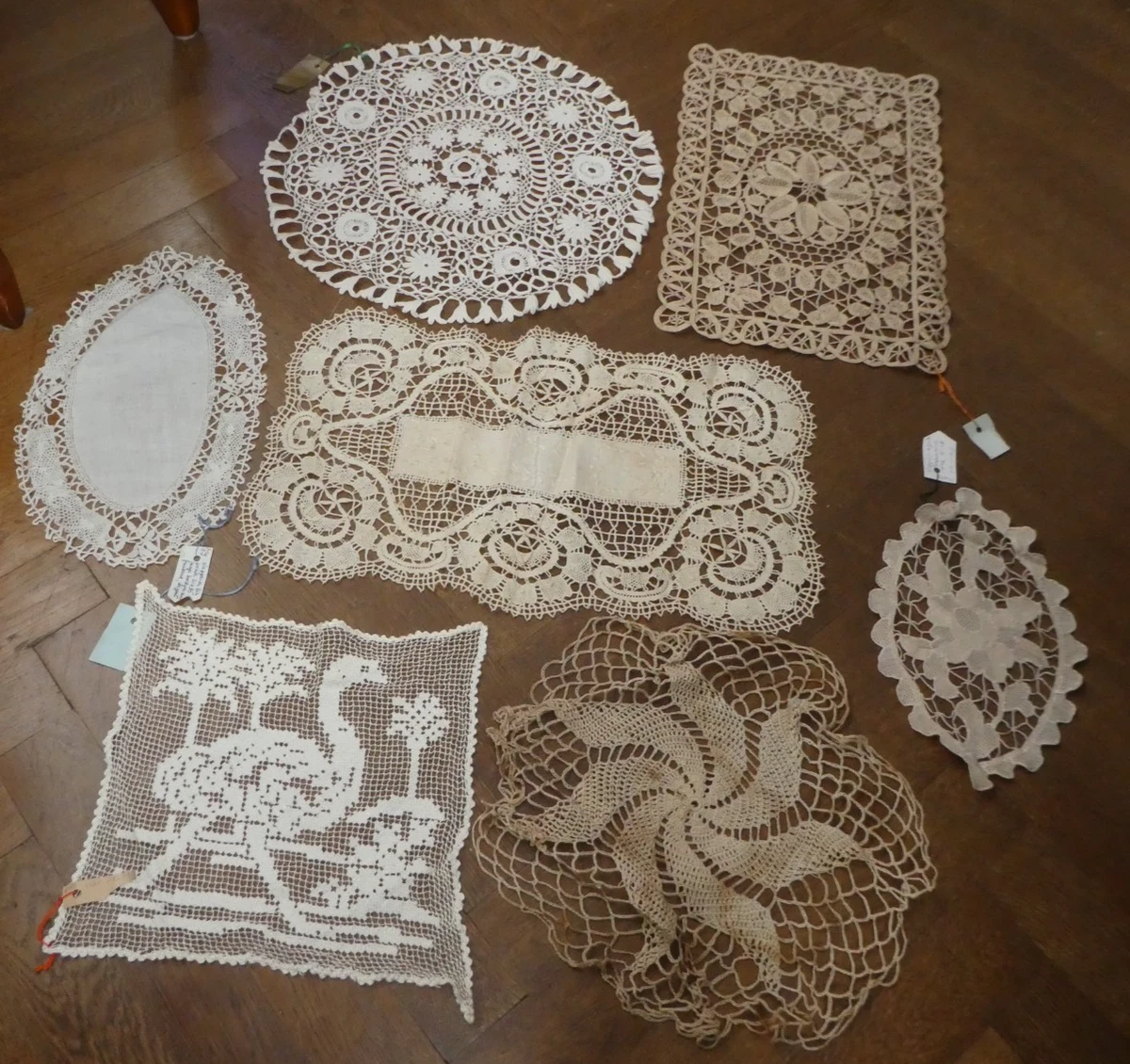 LOT DE 5 grand napperons anciens fait main dentelle crochet brodé Lin ...Superbe EUR 26,99 - FR