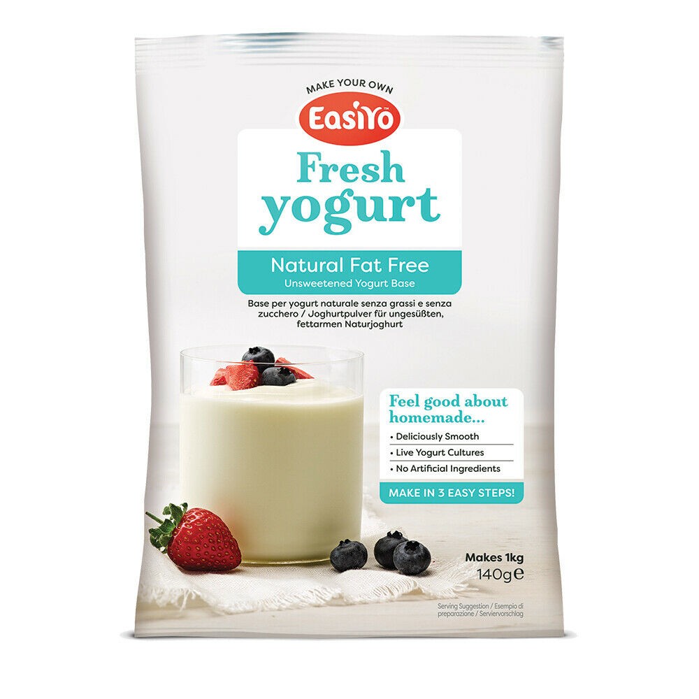 EasiYo Natural Fat Free Yogurt Mix 140g Sachet Makes 1Kg Using Yogurt Maker