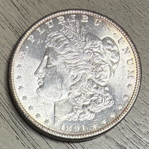 1891 Morgan Silver Dollar, Brilliant Uncirculated, Nice Edge Toning, Better Date
