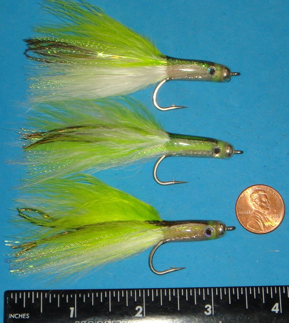 FLY FISHING FLIES - Chartreuse/White Deep SURF CANDY size 1/0 (3 ea.) w/ epoxy