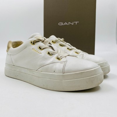 GANT Women's White Leather Lace Up Sneakers Trainers EUR 38 UK 4.5 US 6.5