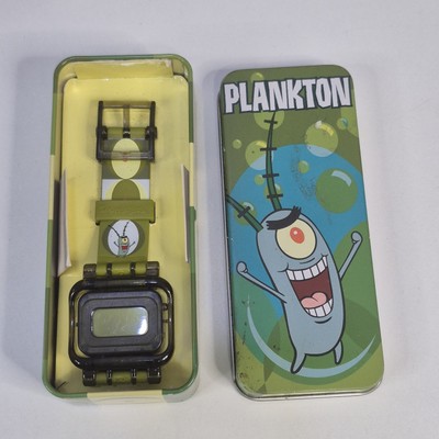 New SpongeBob Plankton Digital Wristwatch & Collector's Tin 2004 Viacom