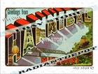 Tin Sign 1944 Greetings from Hannibal Missouri Vintage Postcard kitchen interior