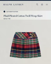 NWT Polo Ralph Lauren Girl's Plaid Pleated Cotton Twill Wrap Skirt Size 8