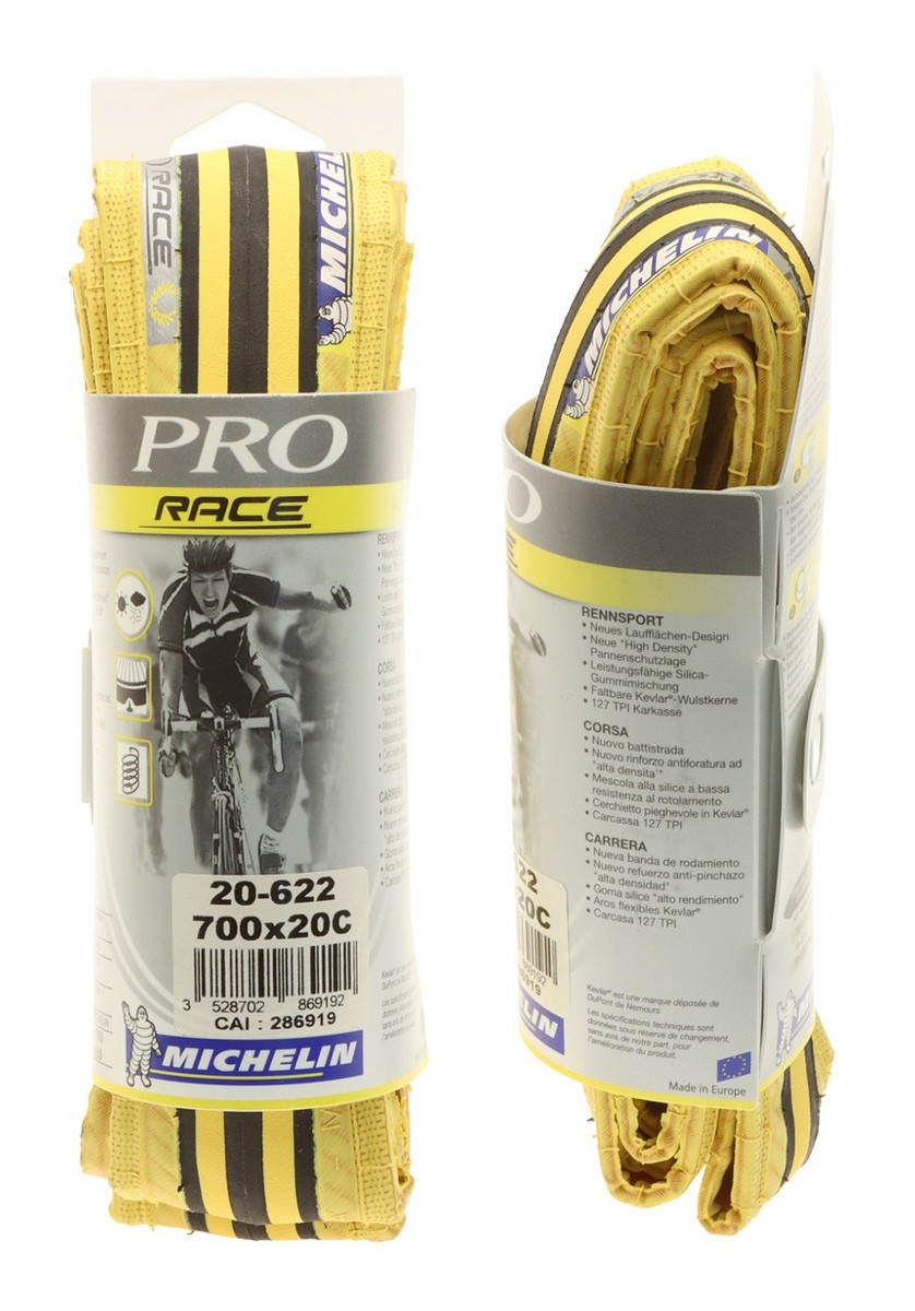 MICHELIN イエロー テント ミシュラン Michelin Pro Race Clincher Tires 700x20c Yellow/Black Road PAIR