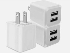 3- Pack, USB Wall Charger, Dual Port USB Cube Power Adapter Charger Plug Block C