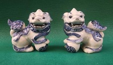 Vintage Blue & White Chinese Foo Dog Mini Cer...
