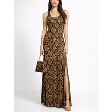 Michael Kors Snakeskin Maxi Dress Sz XL Brown Long Snake Animal Print Sleeveless