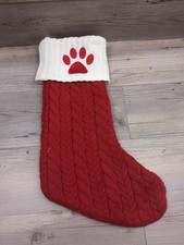 Christmas Stocking Paw Print Cable Knit 19" Pet Stocking