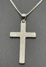 New Condition 18" Sterling Silver Cubic Zirconia Cross Pendant Necklace