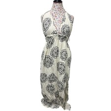 🤍 En Creme Floral Maxi Dress Large Boho Cottagecore Halter Lightweight Draped