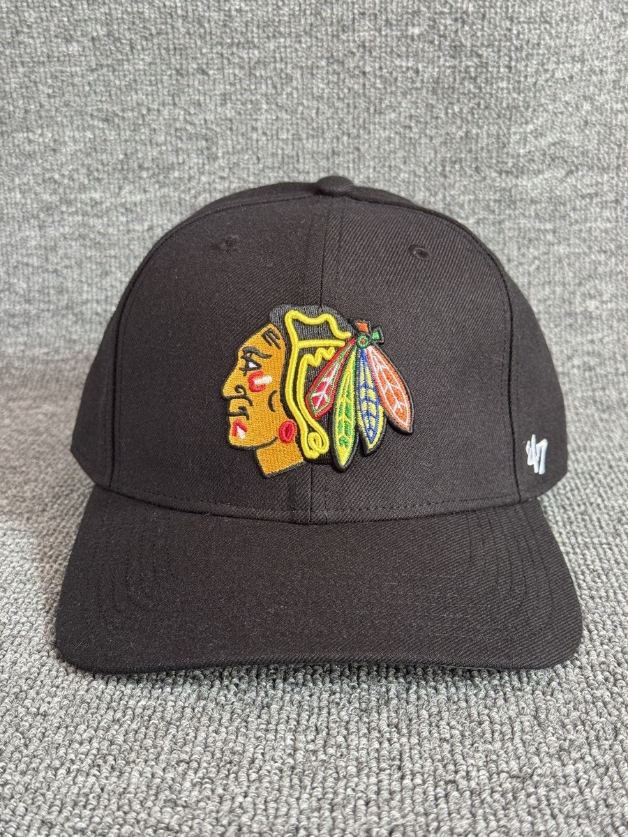 '47 Brand Chicago Blackhawks Fitted Hat Black Size 7 Curved Brim NHL