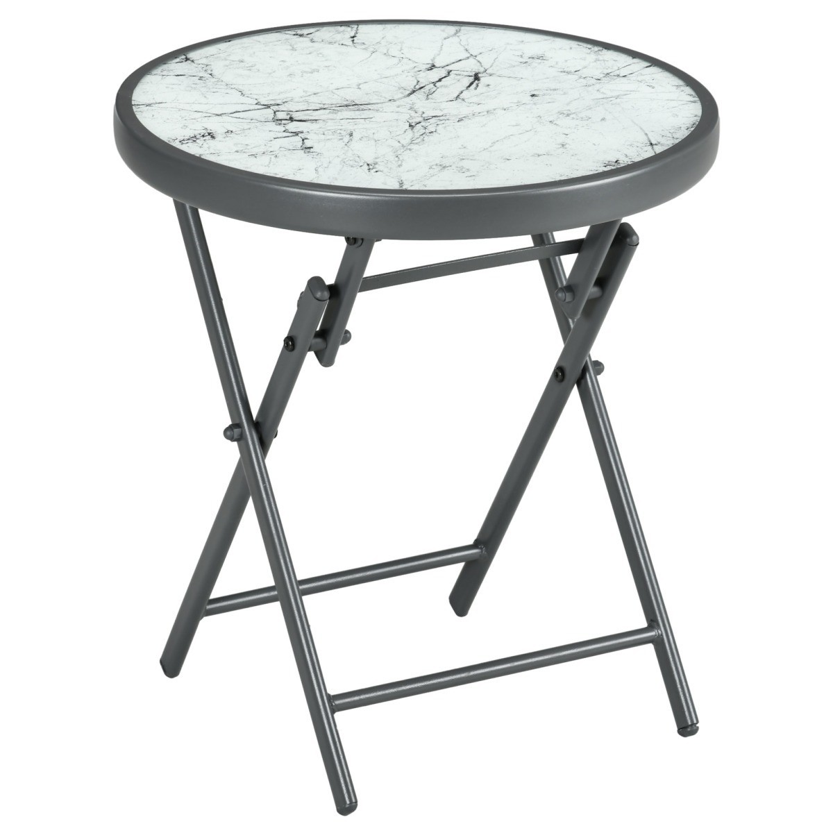 Foldable Garden Coffee Table Round Marble Effect Folding Outdoor Patio Tables UK
