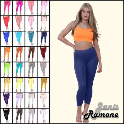Damen 3/4 Leggings Workout Tight Uni Stretchig Cropped Capri Aktiv Hose