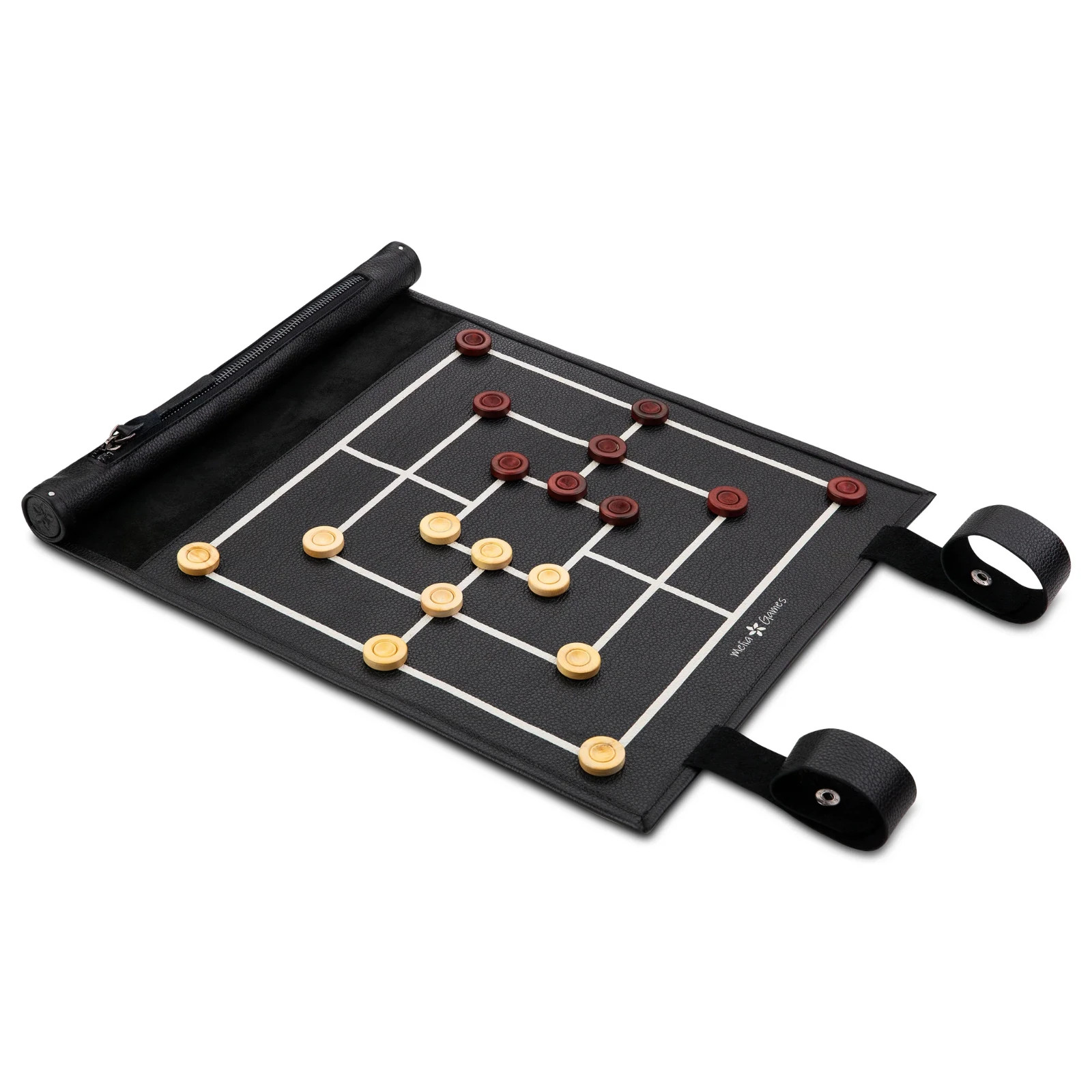 Roll-Up Leather Nine Men's Morris - Travel Size -  by Melia Games