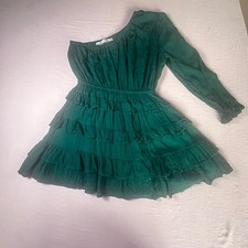 The Impeccable Pig Emerald Green Leopard One Shoulder Ruffle Mini Dress Size Med