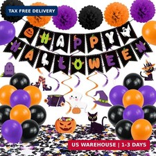 Halloween Party Decorations, Purple Black Orange Banner Swirls Set, Halloween Po