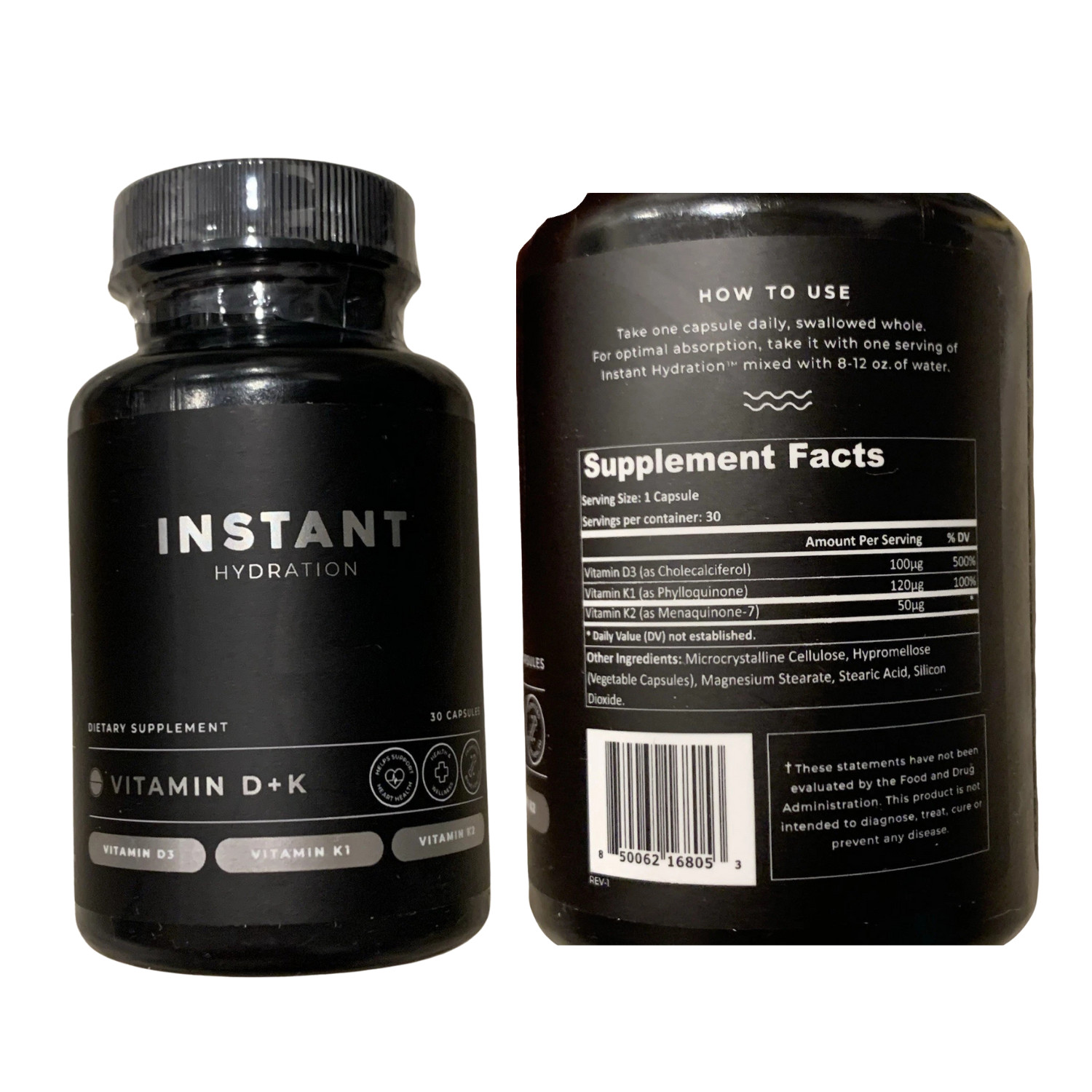 New Instant Hydration 16oz Glass Water Bottle + Vitamin D+K