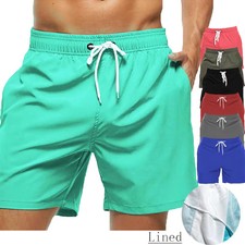Men's Swim Trunks Beach Shorts Drawstring with Mesh Lining Elastic Waist Plain