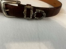 Brighton Vintage Croc Leather belt With Silver Plated Buckle Size L EUC