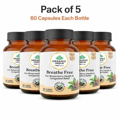 Organic India Breathe Free 60 Veg Capsules Ayurvedic Herbal Wellness 5 Pack