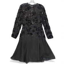 Niteline by Della Roufogali 100 Silk Black Sz 4 Beaded Sequin Evening Dress Y2K