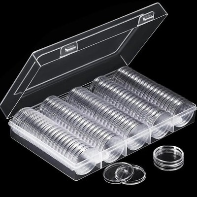 100pcs Münzkapseln Münzkapsel Dosen Gedenkmünzen für 2  Euro Münzen 27mm mit Box