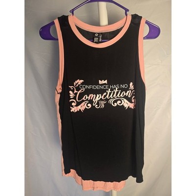 Black and Pink Sleeveless Graphic Tank - ''Confidence Has No Competition'' Size M