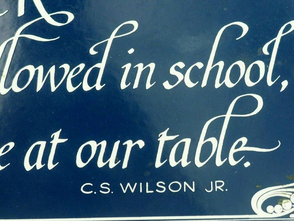 Puede que la oración no esté permitida en la escuela, pero es bienvenido aquí letrero de metal esmaltado Foto 2 de 4