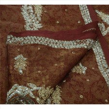 Sanskriti Vintage Brown Sarees Cotton Hand Beaded Woven Fabric Cultural Sari